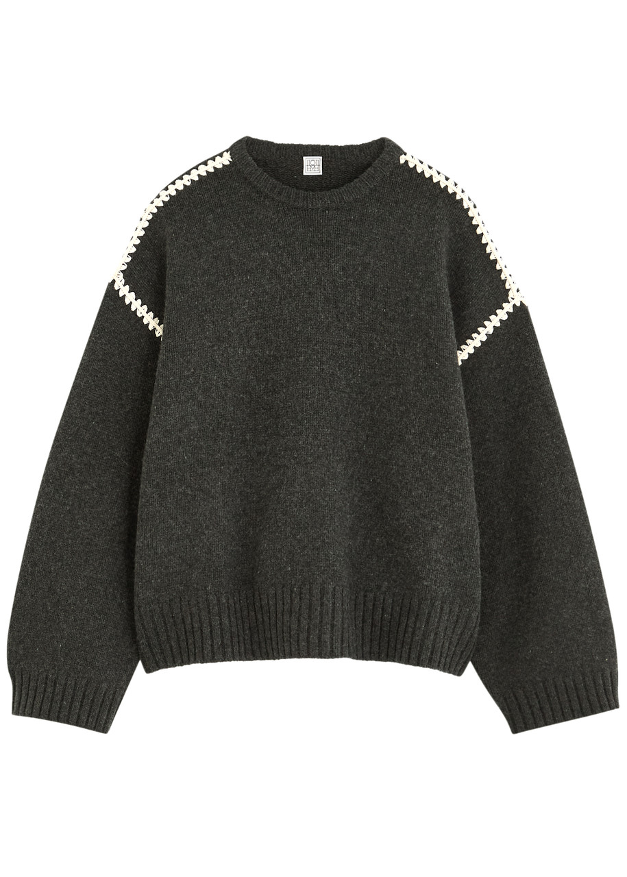 Totême Toteme Sweater With Contrast Embroideries In Grey