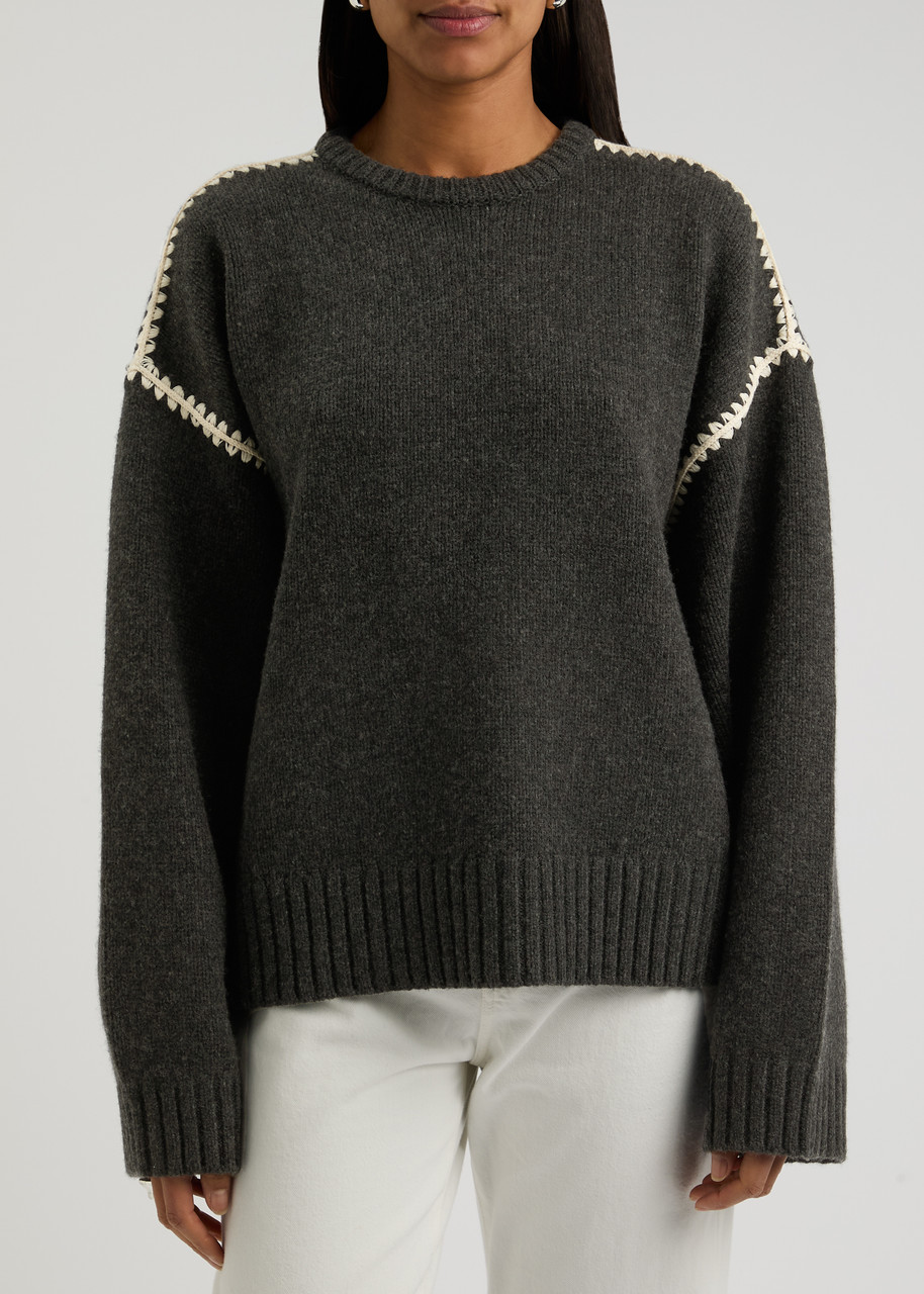 Totême Toteme Sweater With Contrast Embroideries In Grey