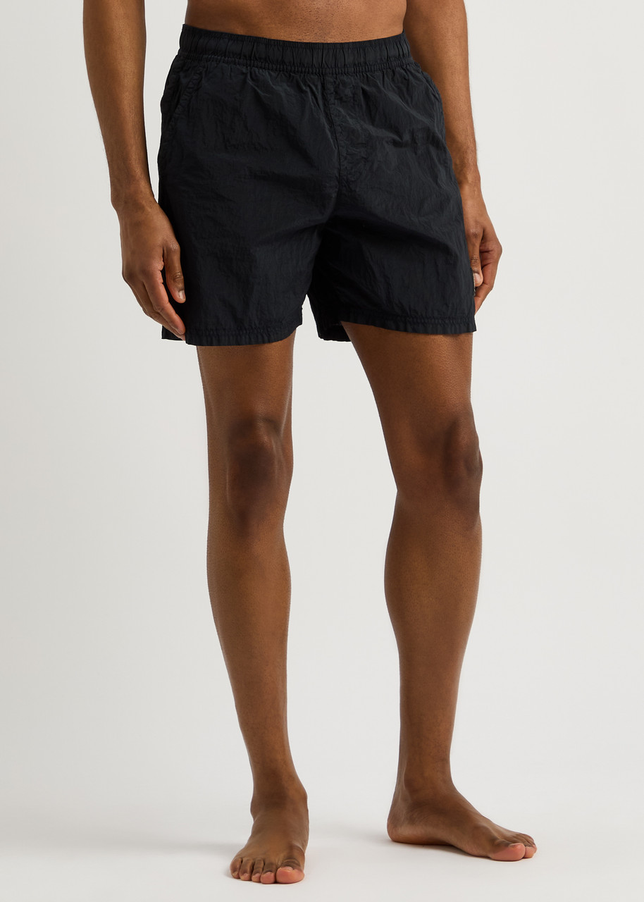 Stone Island Compass-badge Crinkled Shorts In Blue