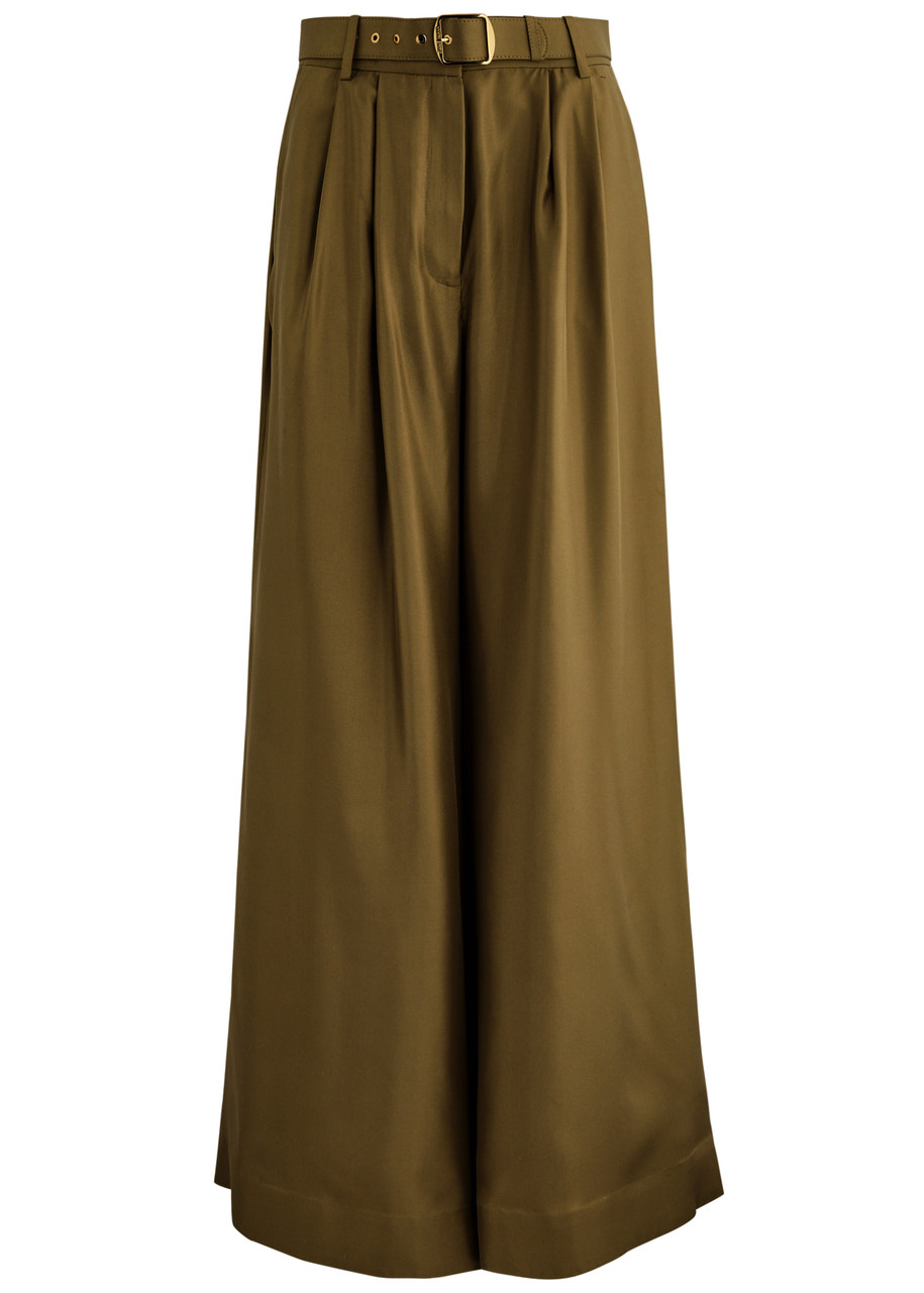 Zimmermann Pantalone Dalla Gamba Ampia Crush In Raso Verde Oliva Donna In Olive