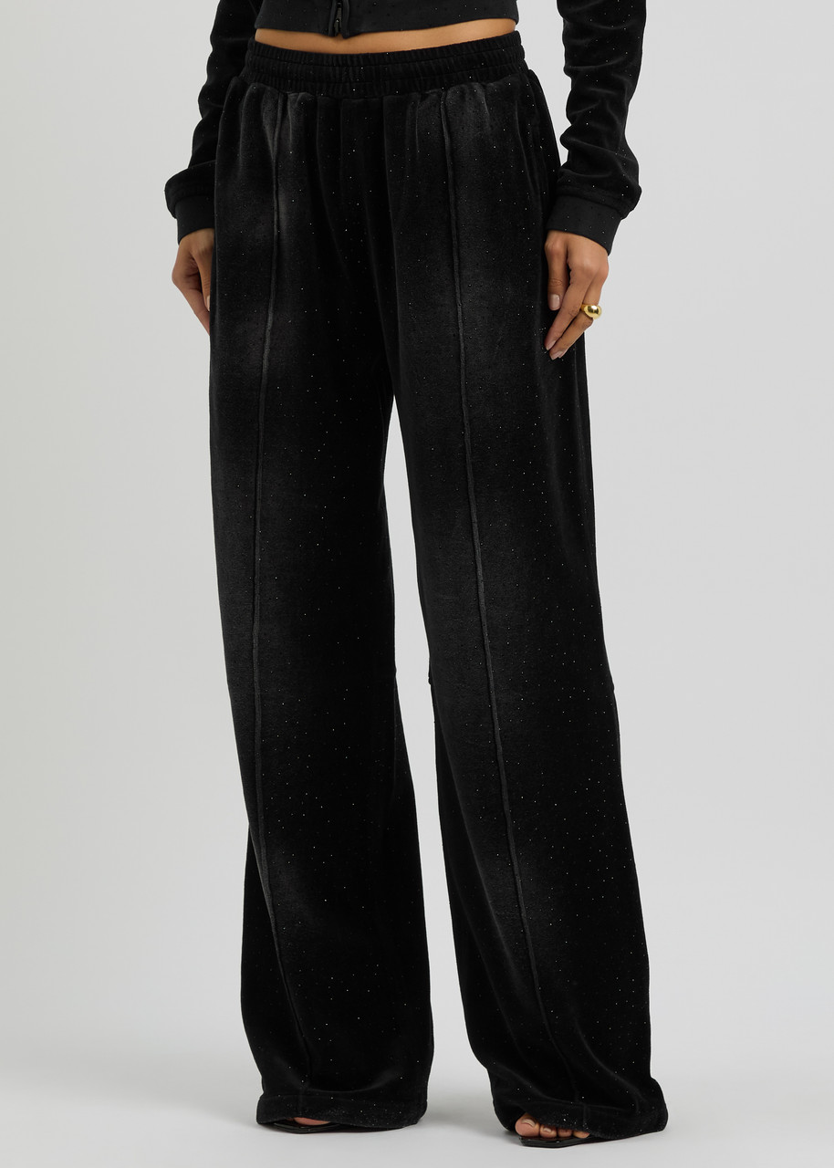Alexander Wang T Alexanderwang.t Faded Crystal-embellished Velour Sweatpants In Black