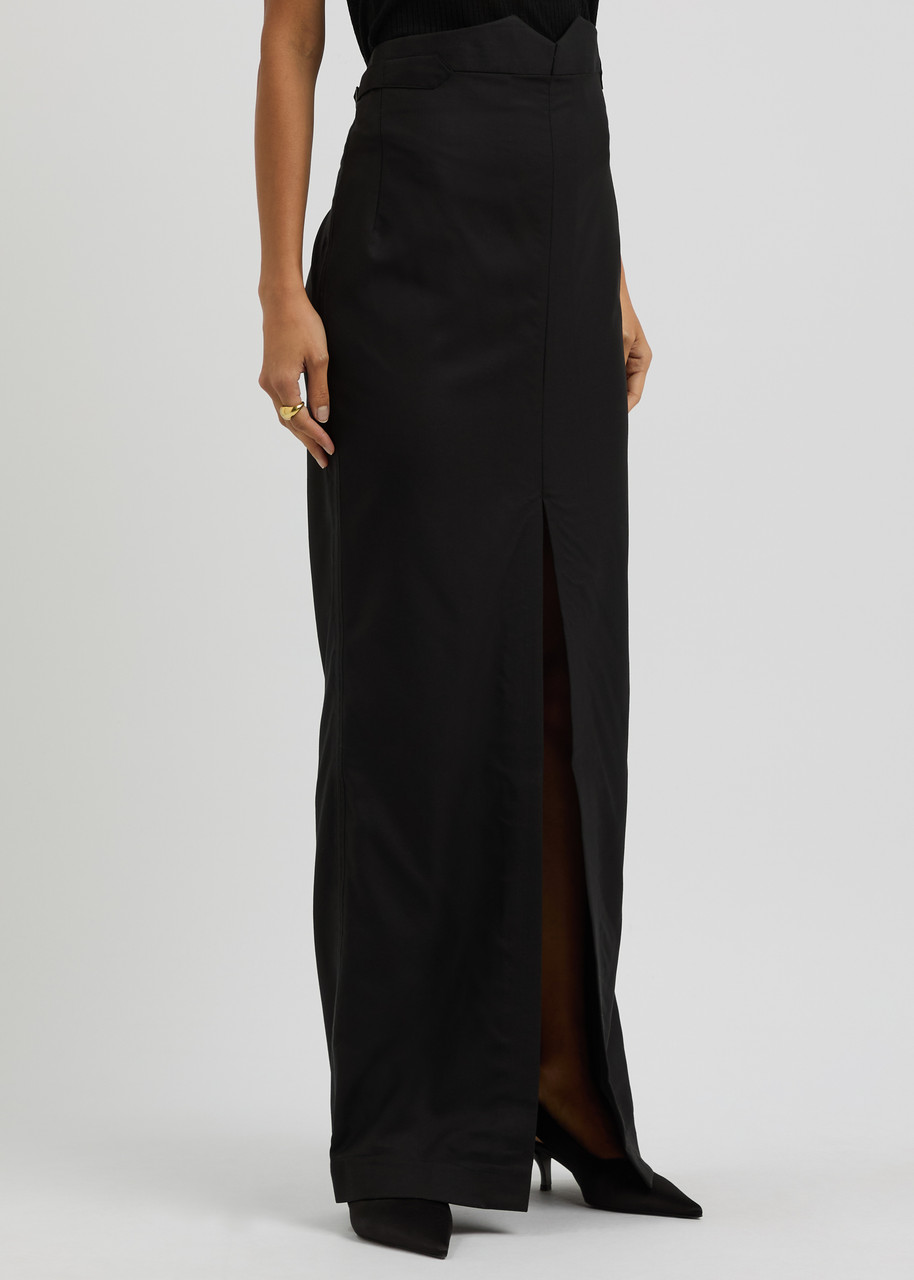Bettter Paley Reversible Wool-blend Maxi Skirt In Black
