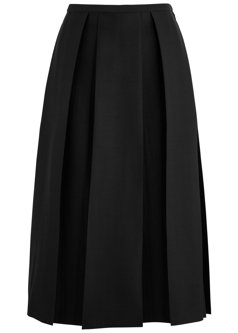 Totême Pleated Wool And Silk-blend Midi Skirt In Black