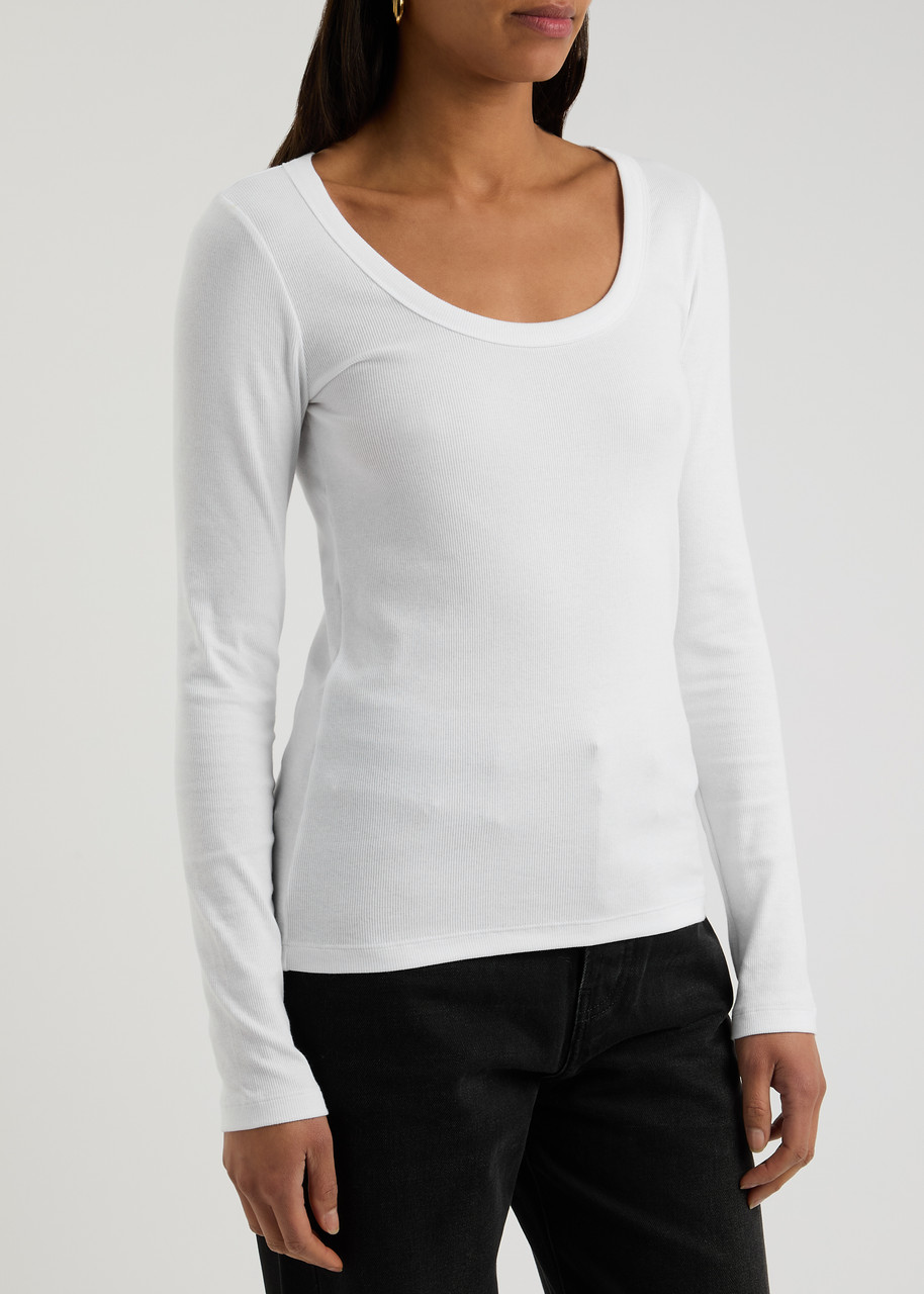 Totême Womens Ecru Ribbed Scoop-neck Stretch-wool Blend Top In White