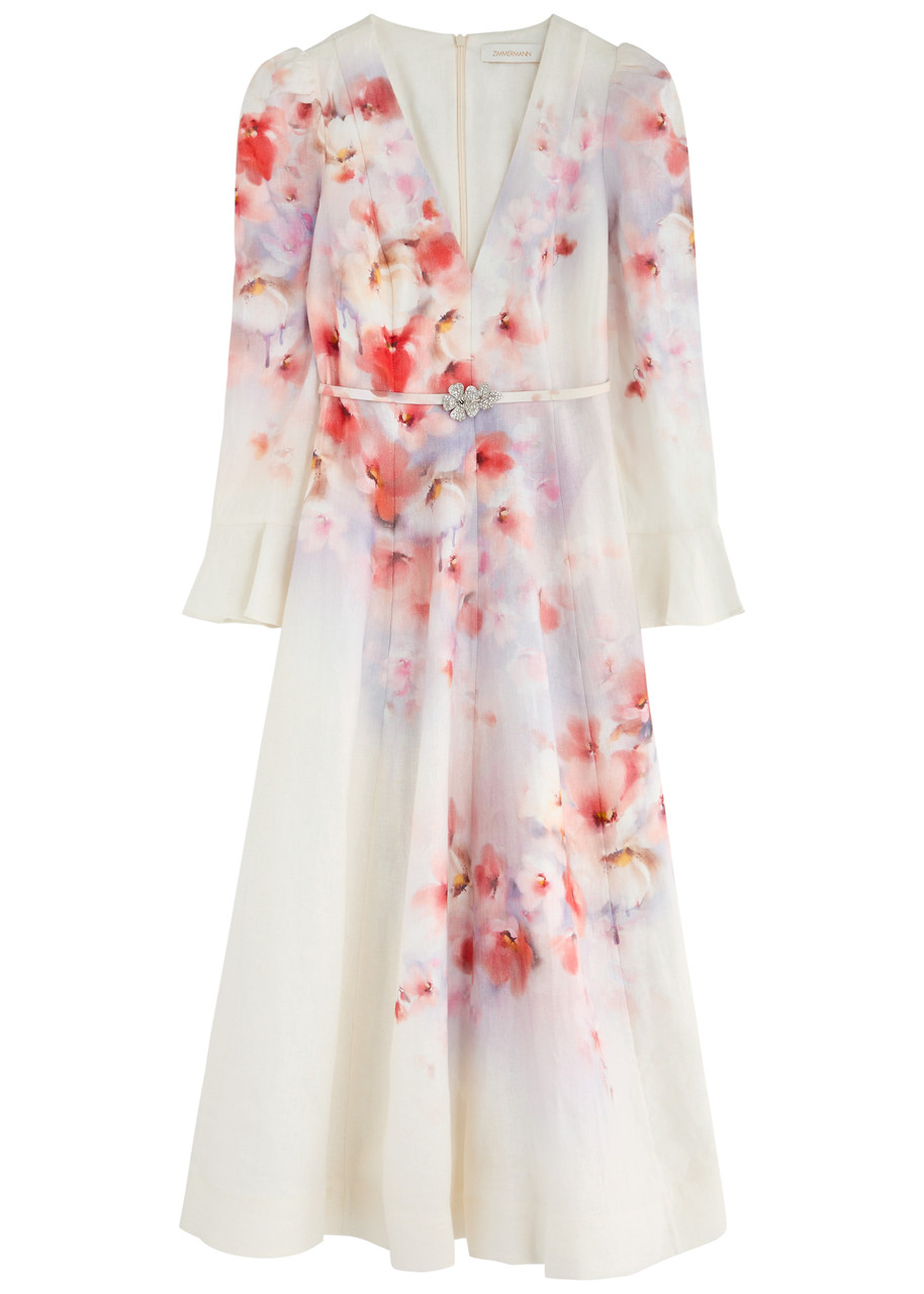Zimmermann Crush Floral-print Linen Maxi Dress - Multi Floral - 1 (UK 10 / S)
