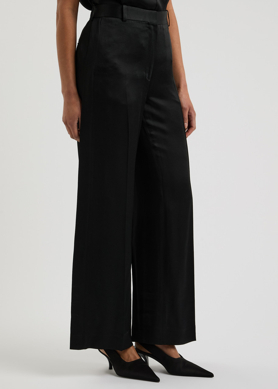 Totême Toteme Split-cuff Wide-leg Satin Trousers In Black