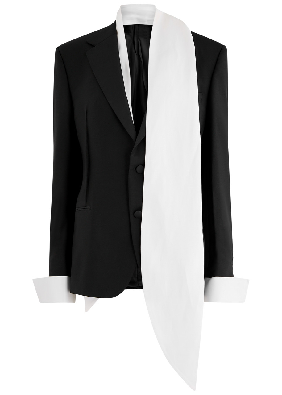 Bettter Truman Scarf-effect Wool-blend Blazer - Black - L (UK14 / L)