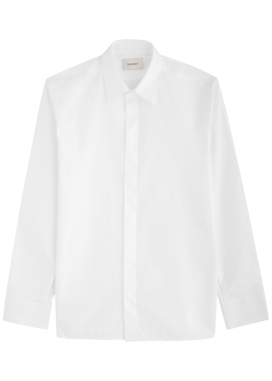 Saint Laurent White Pointed Collar Long Sleeve Shirt In Cotton Man In White