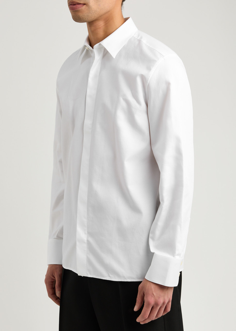 Saint Laurent White Pointed Collar Long Sleeve Shirt In Cotton Man In White