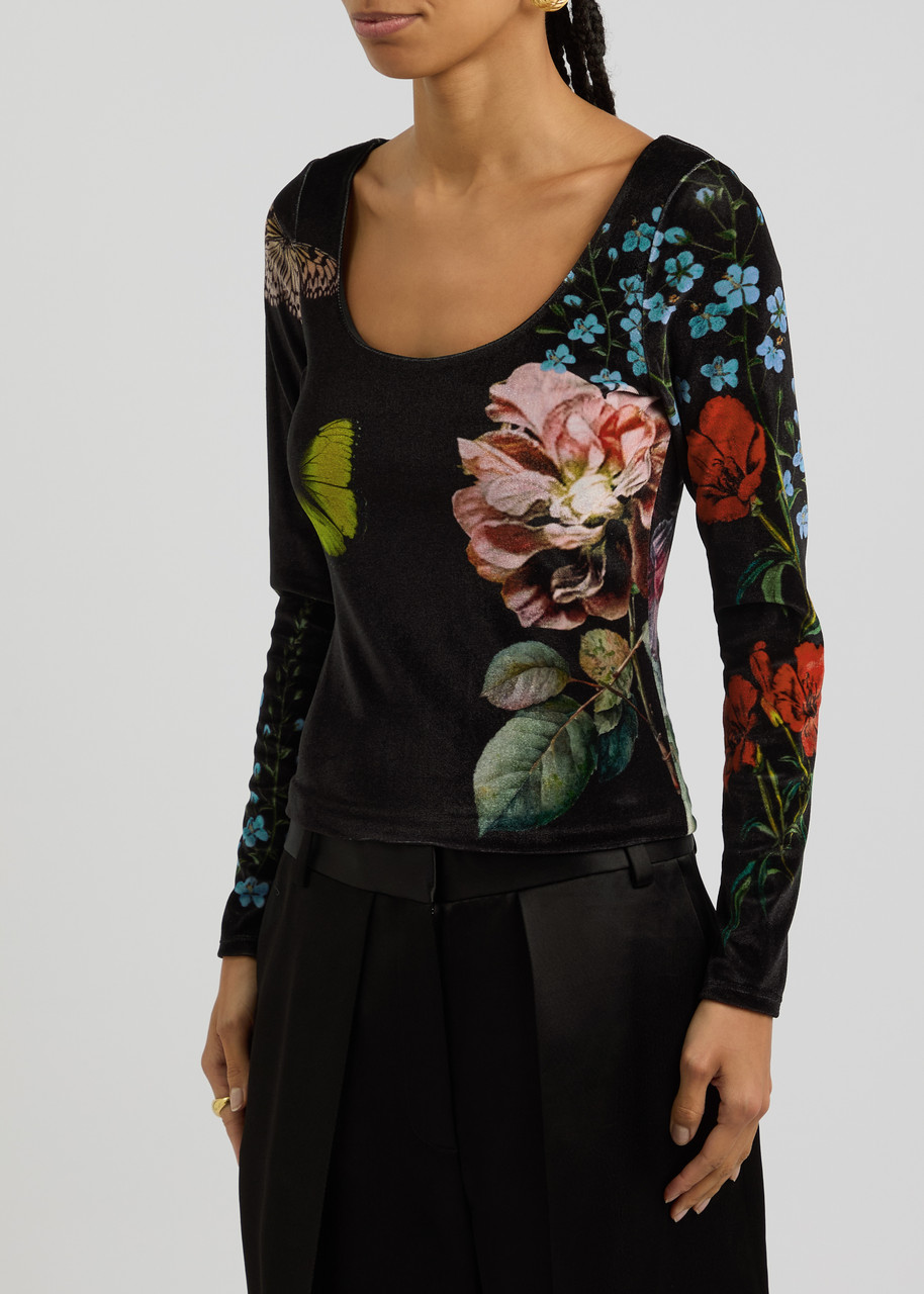 Alice And Olivia Alice + Olivia Delaina Printed Velvet Top In Multicoloured 1