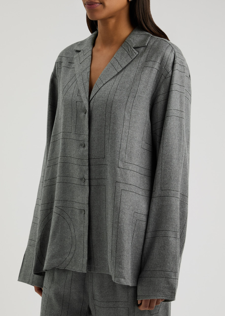 Totême Grey Shirt With Classic Lapels And All-over Monogram Print In Modal Woman In Grey