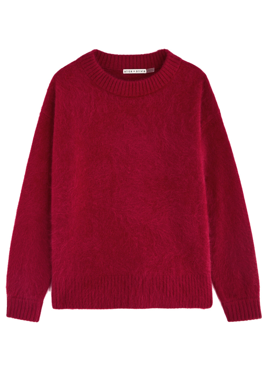 Alice And Olivia Alice + Olivia Barbra Brushed Cashmere-blend Jumper In Dark Red