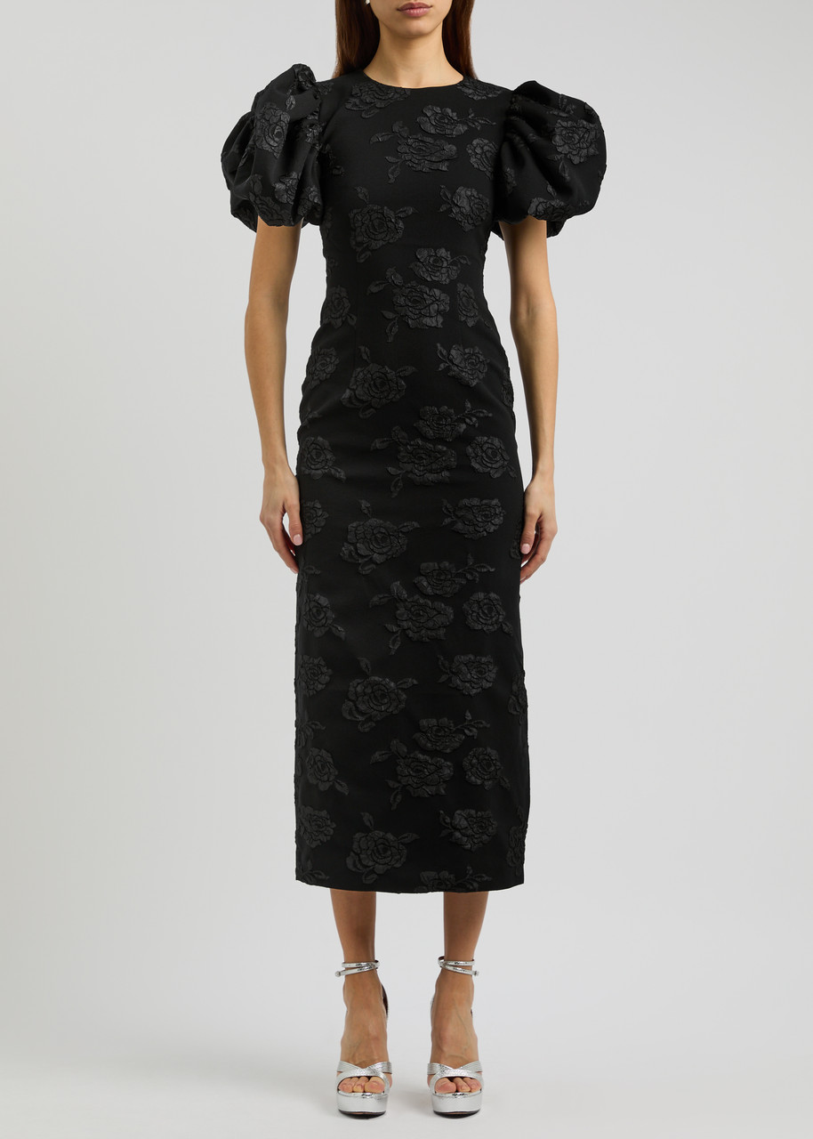 Rotate Birger Christensen Rotate 3d Jacquard Midi Dress Black Floral In Black
