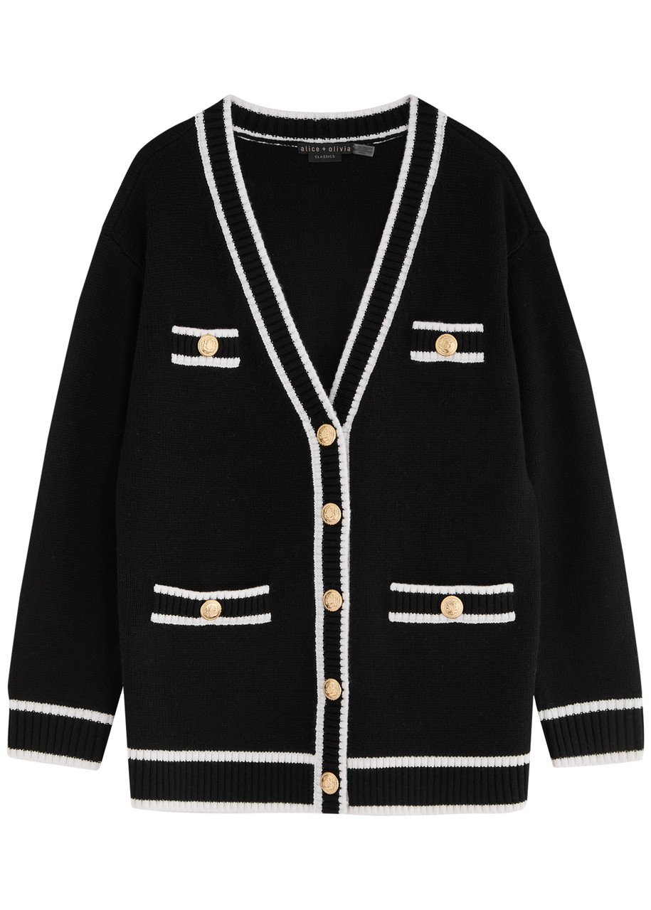 Alice + Olivia Bradford Wool-blend Cardigan - Black And White - L (UK14 / L)