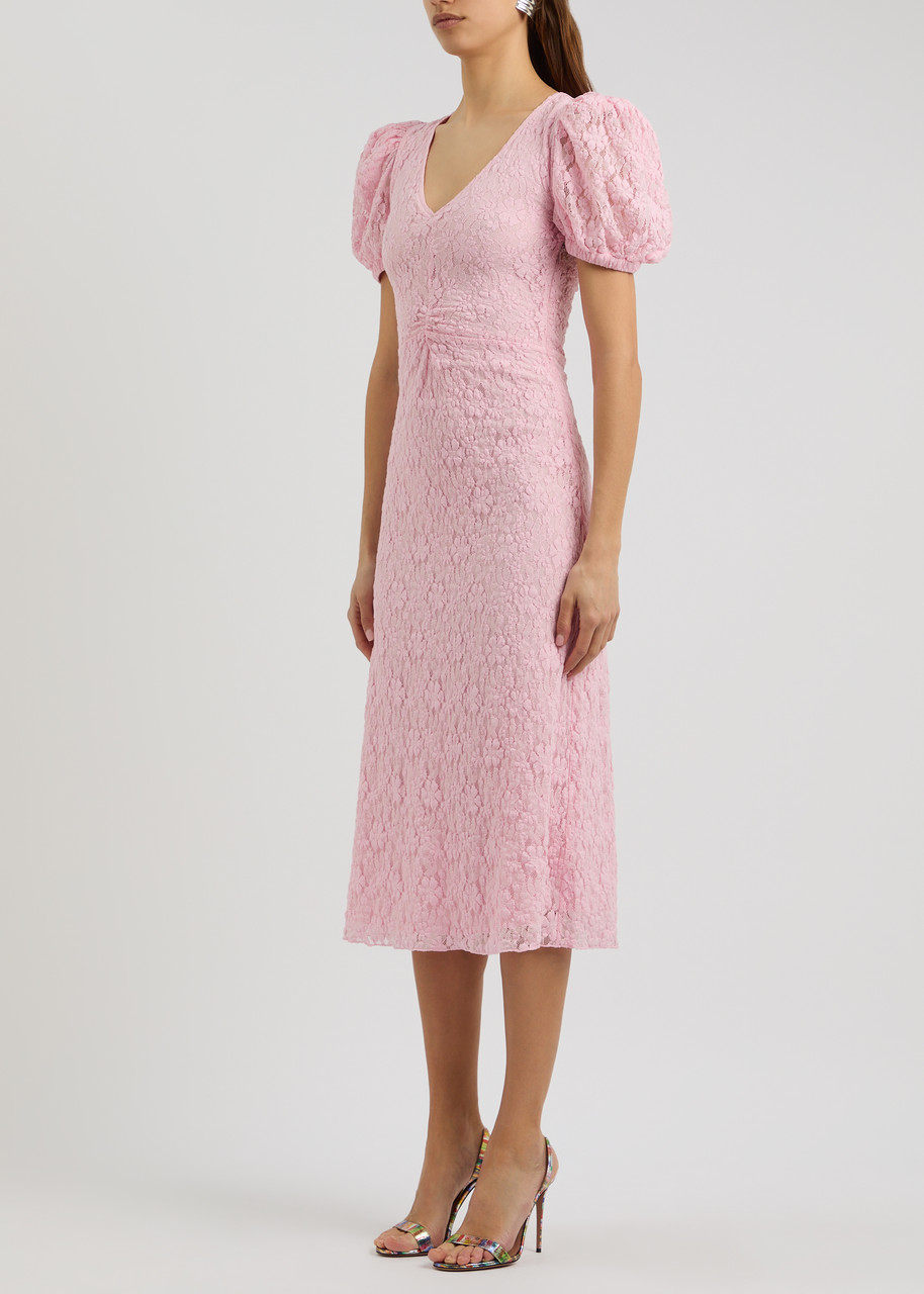 Rotate Birger Christensen Rotate Sunday Floral Lace Midi Dress In Light Pink