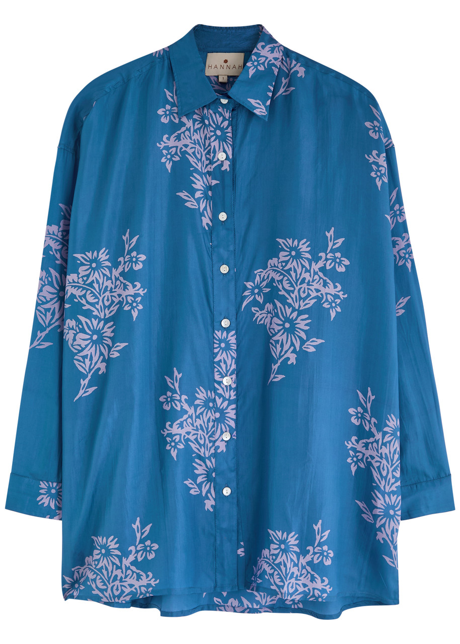 Hannah Artwear Stevie Printed Silk Shirt In Blue