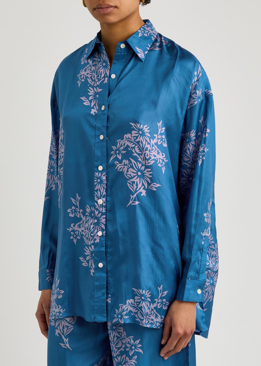 Hannah Artwear Stevie Printed Silk Shirt In Blue