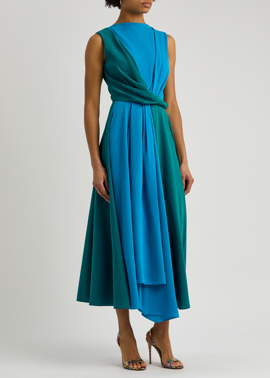 Roksanda Parsa Colour-blocked Twisted Midi Dress In Blue