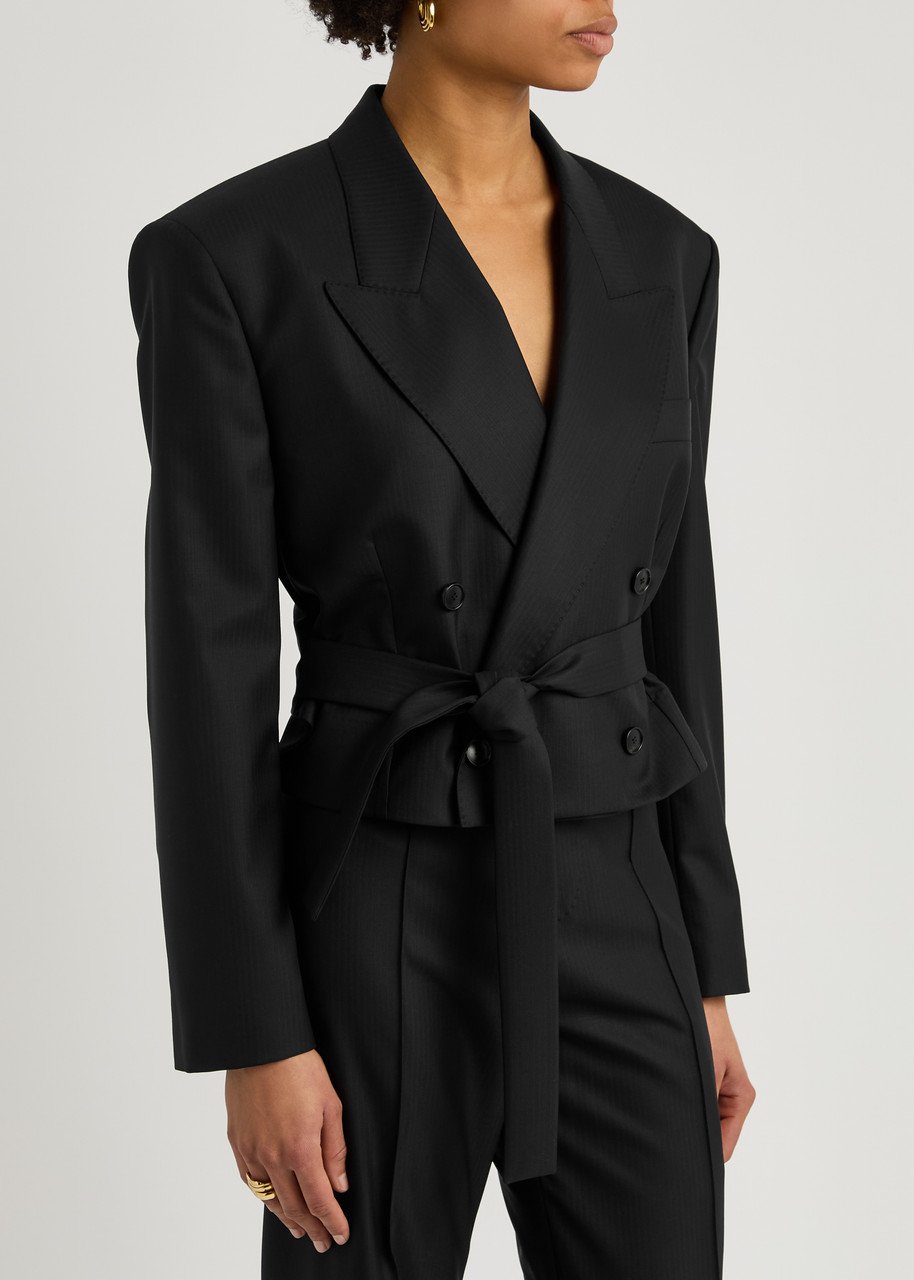 Petar Petrov The Everyman Cropped Belted Wool Blazer In Black