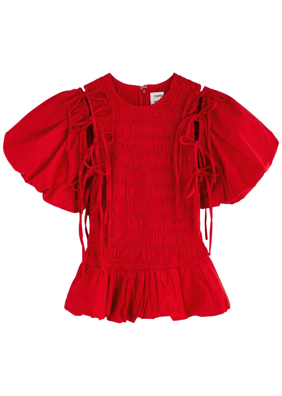 Damson Madder Becca Smocked Cotton Blouse - Red