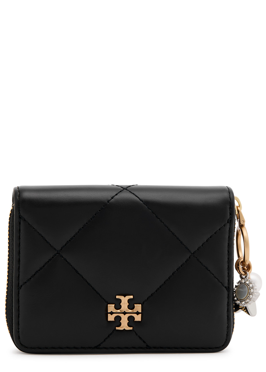 Tory Burch Kira Charm Quilted Leather Wallet In Black
