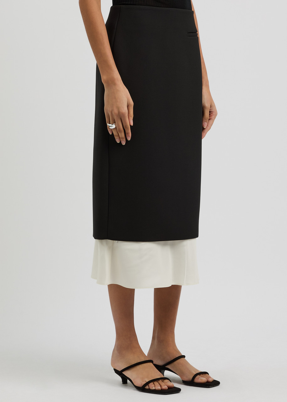 Rohe Layered Silk-satin And Woven Midi Skirt In Black