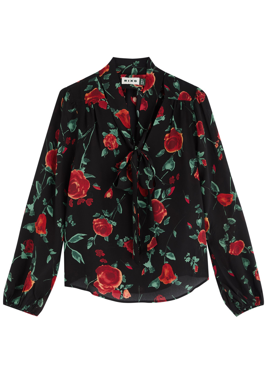 Rixo Moss Floral-print Silk-chiffon Blouse - Black
