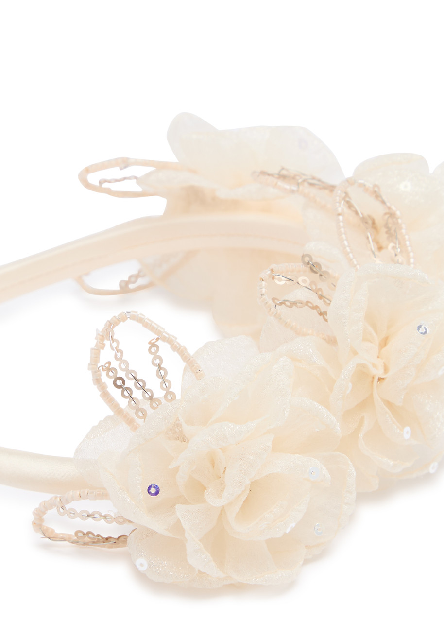 Self-portrait Kids Floral-embellished Satin Headband In Cream