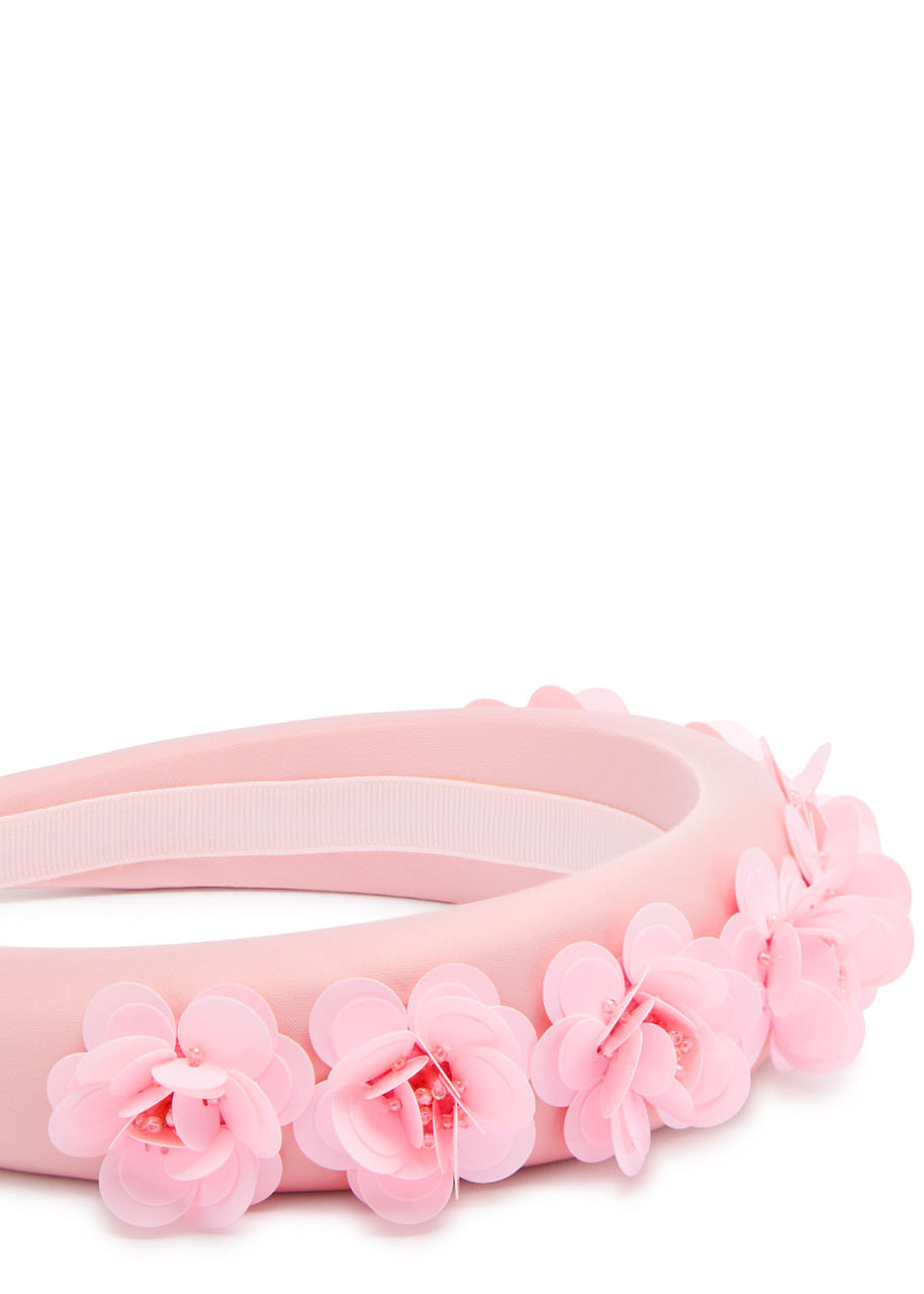Self-portrait Kids Floral-embellished Satin Headband In Pink