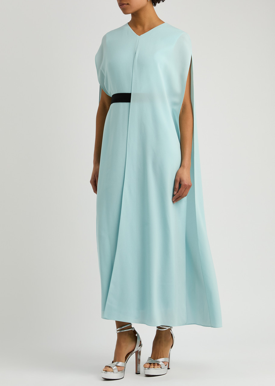 Roksanda Fyera Belted Cape-effect Crepe Midi Dress In Light Blue