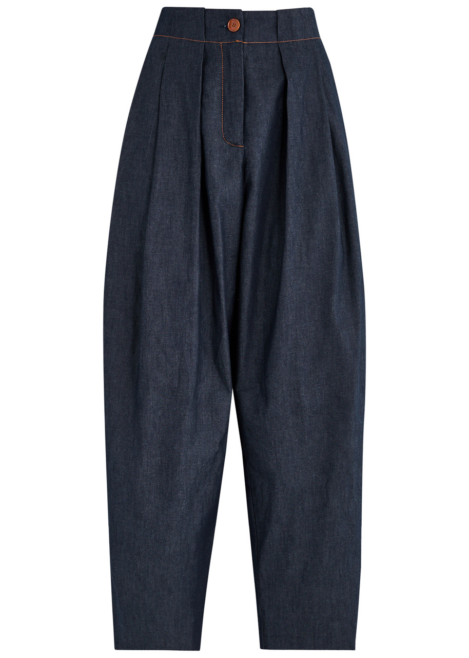 Palmer Harding Palmer//harding Solo Barrel-leg Chambray Trousers In Dark Blue