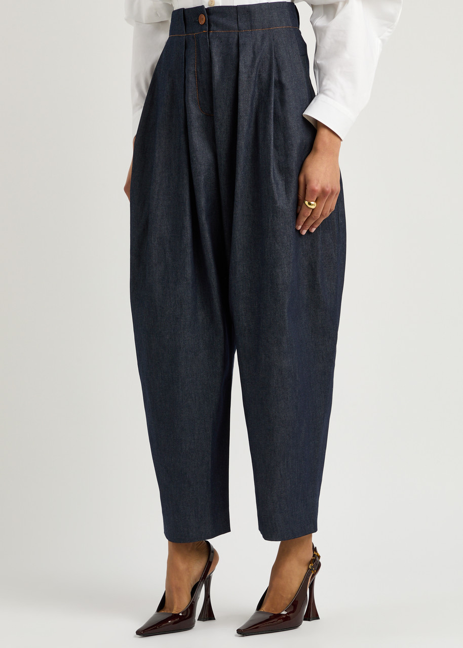 Palmer Harding Palmer//harding Solo Barrel-leg Chambray Trousers In Dark Blue