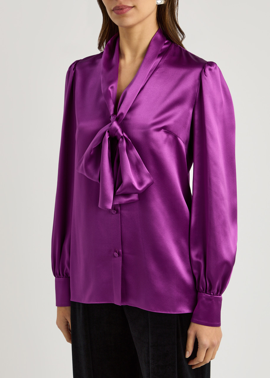 Dolce & Gabbana Silk-satin Turtleneck Blouse In Purple