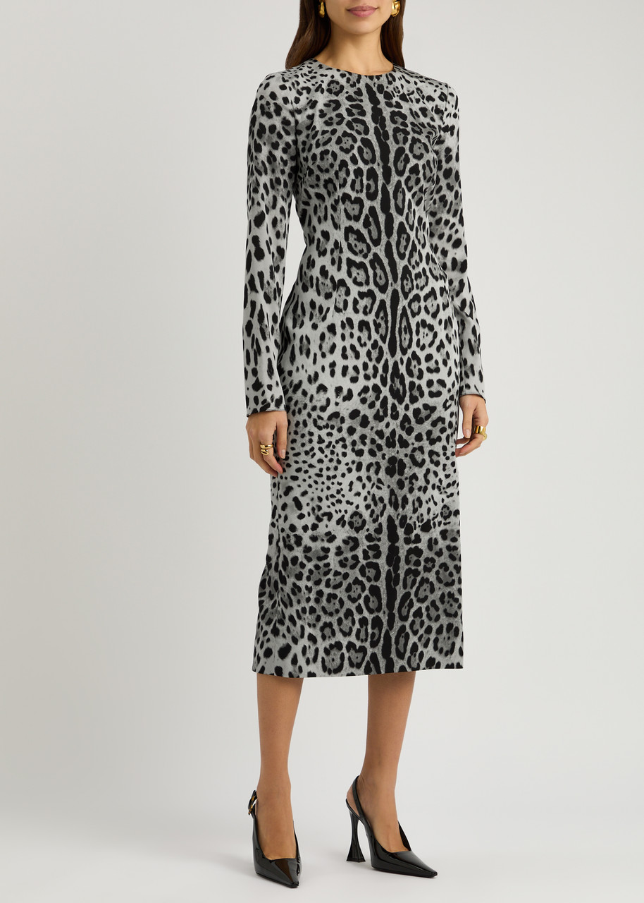 Dolce & Gabbana Leopard-print Stretch-silk Midi Dress In Multi Animal