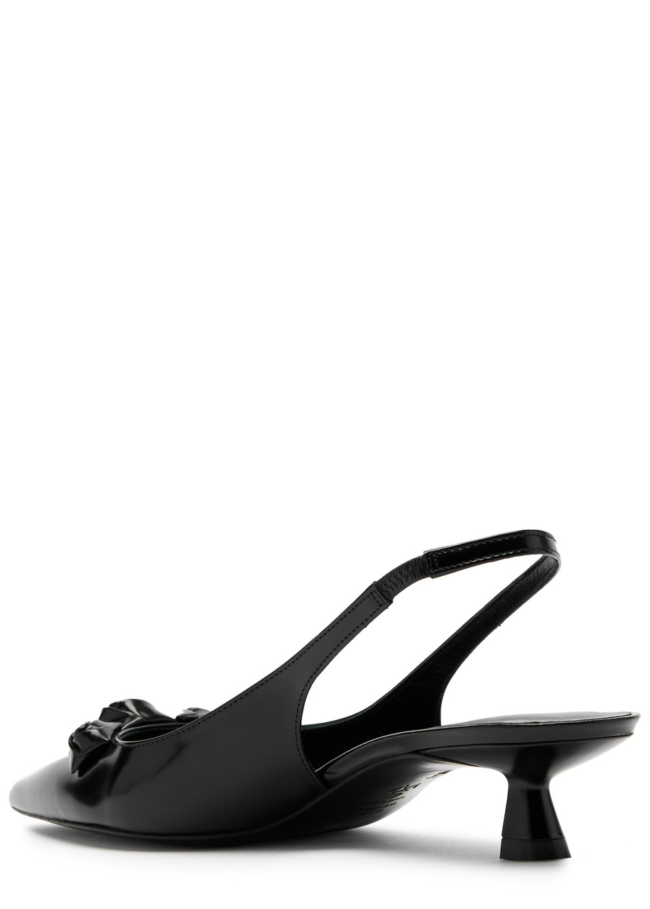  Stuart Weitzman Rosie 35 Glossed Leather Slingback Pumps - Black 