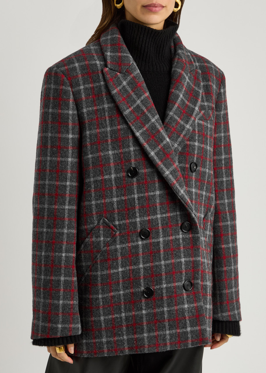 Kassl Editions Checked Double-breasted Wool-blend Jacket In Grey