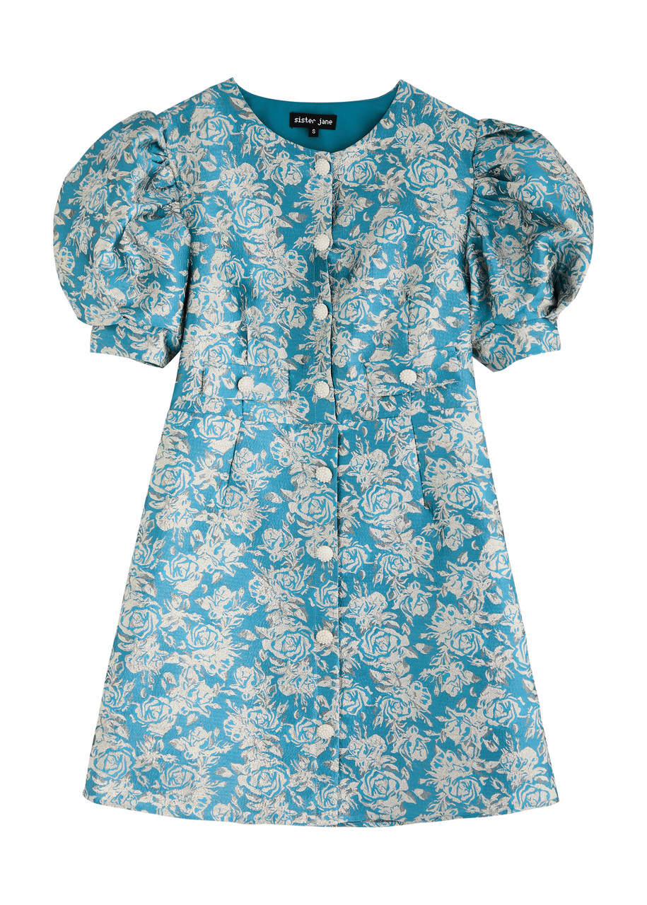 Sister Jane Sapphire Floral-brocade Mini Dress - Blue - 8 (UK8 / S)