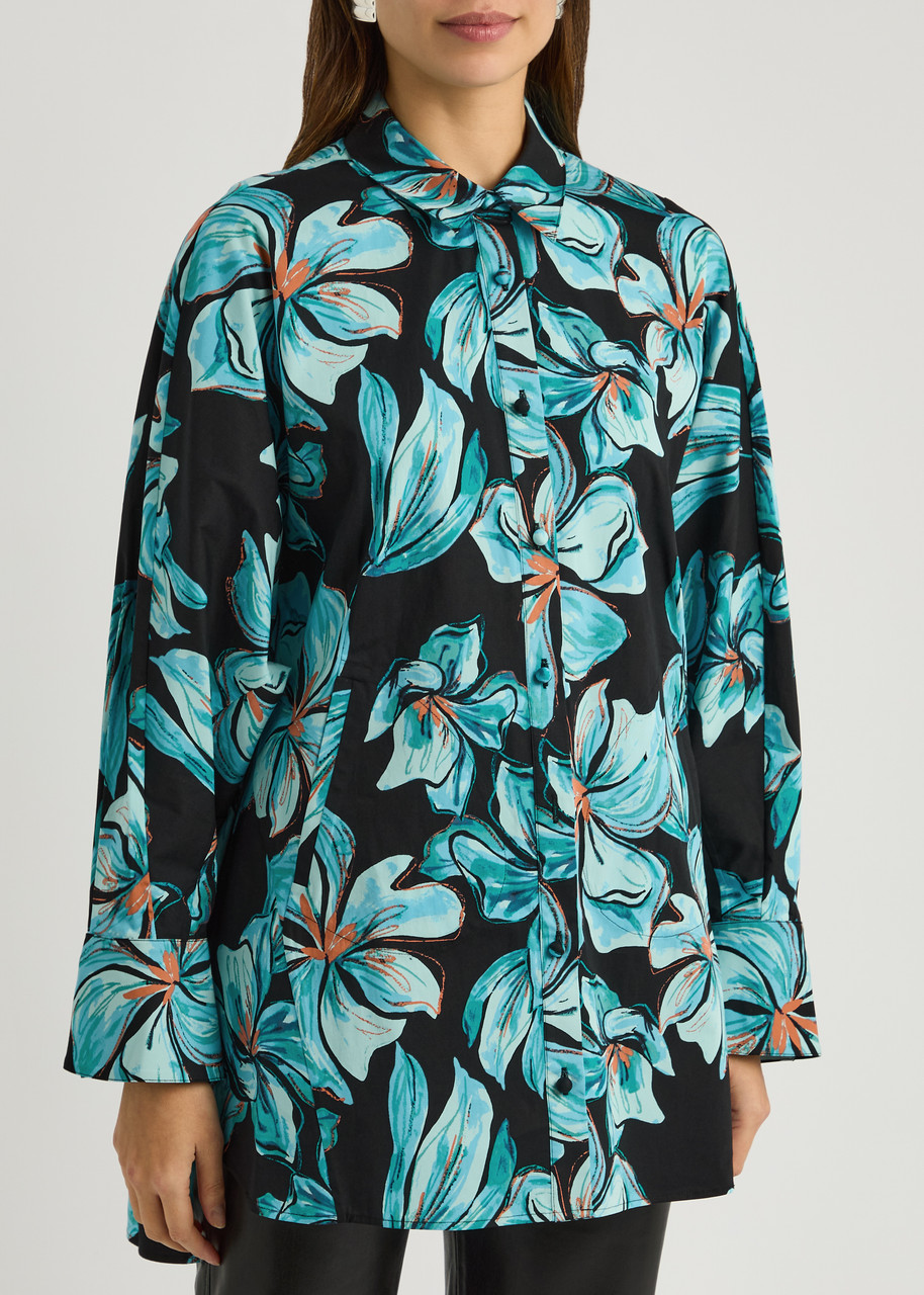 Diane Von Furstenberg Caleb Floral-print Stretch-cotton Blouse In Black