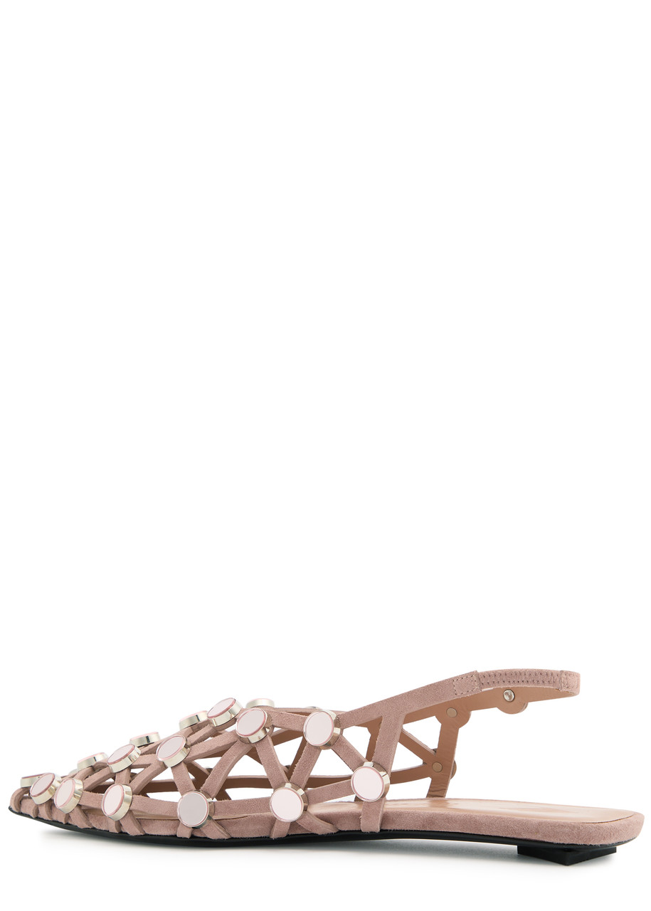 Attico Grid Embellished Slingback Flats In Beige