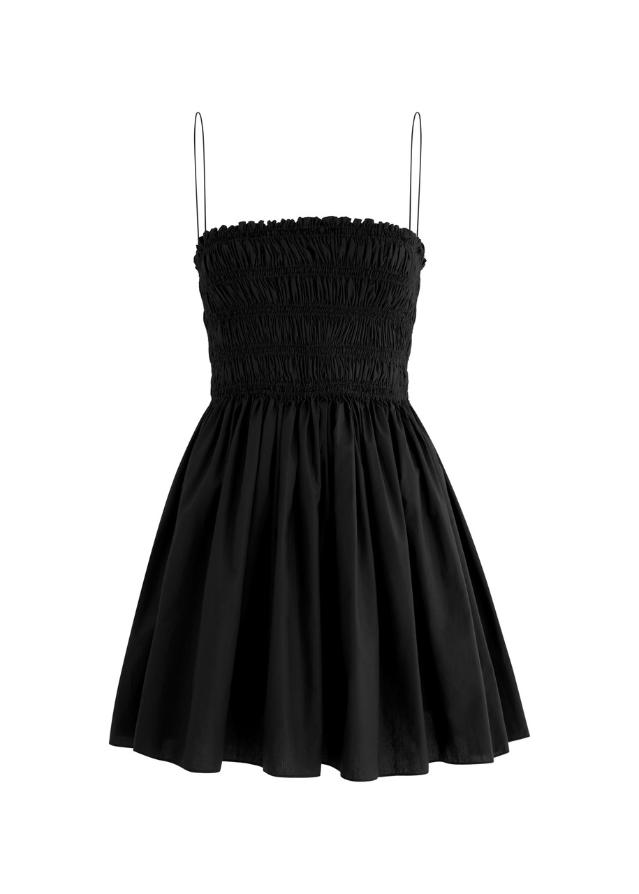 Matteau Smocked Cotton Mini Dress - Black - 3 (UK 10 / M)