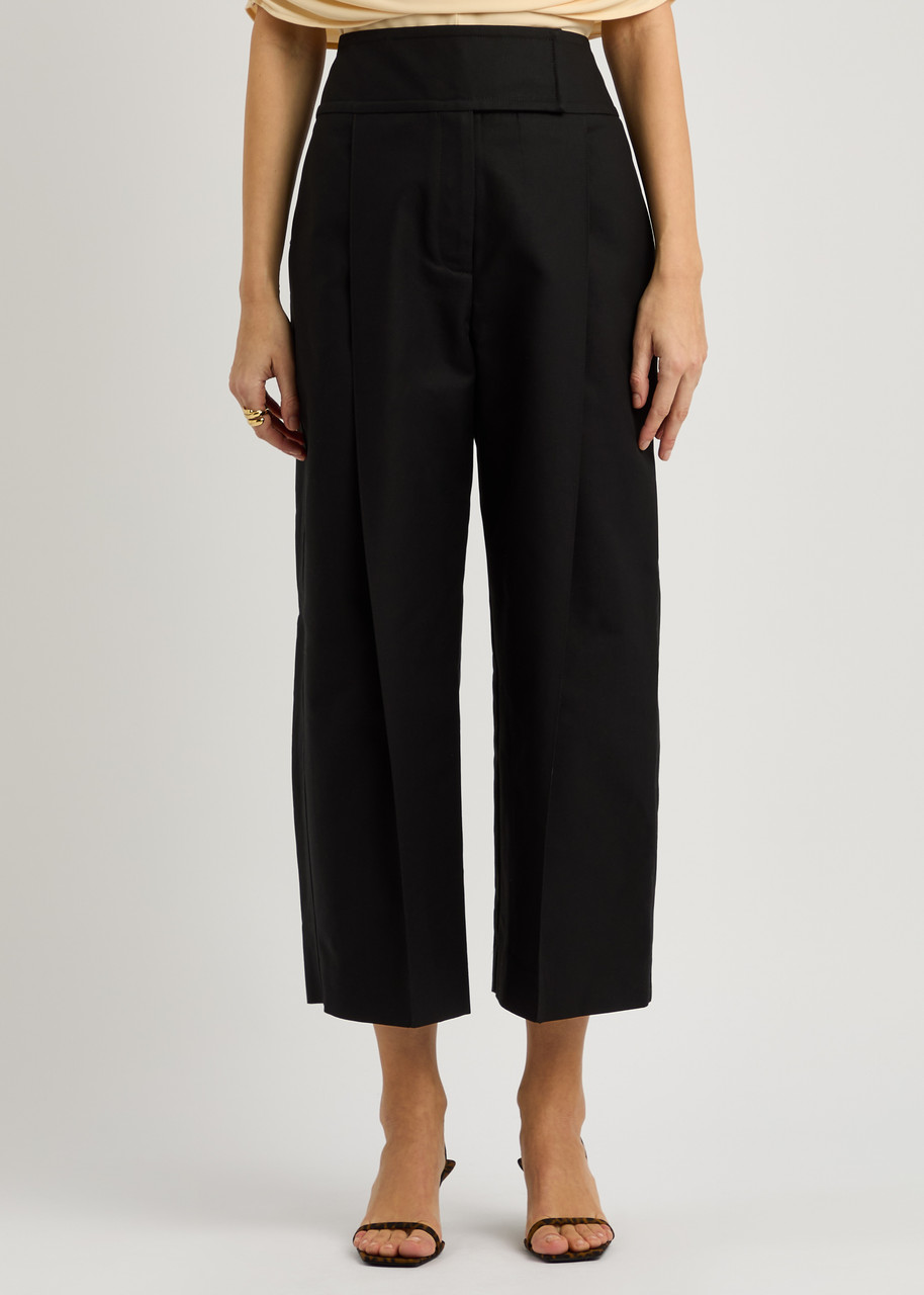 Esse Studios Juna Cropped Wide-leg Cotton Trousers In Black