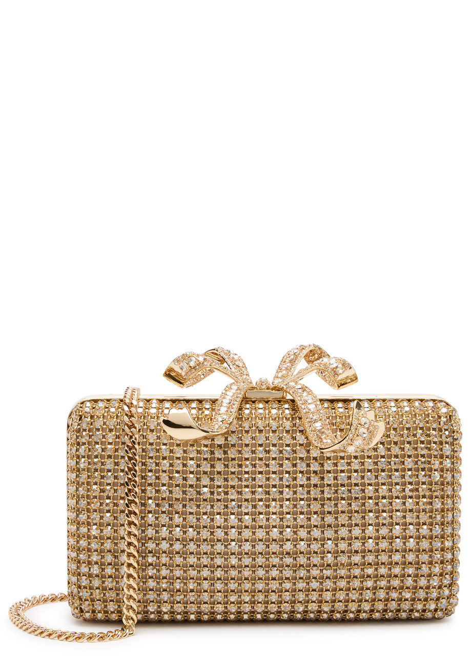 Self-portrait Crystal-embellished Satin box Clutch - Gold - One Size