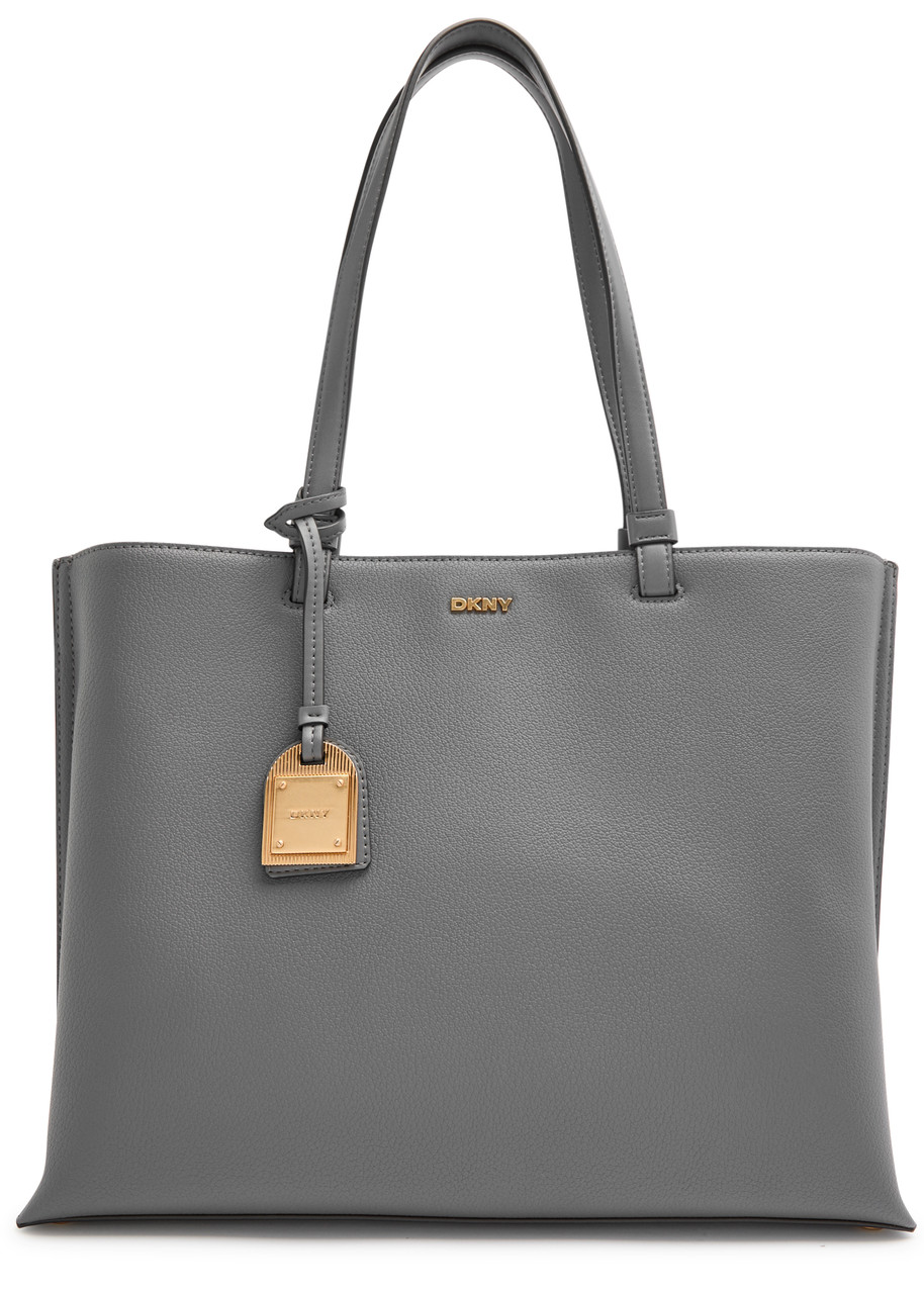 Dkny Alya Grained Leather Tote In Dark Grey