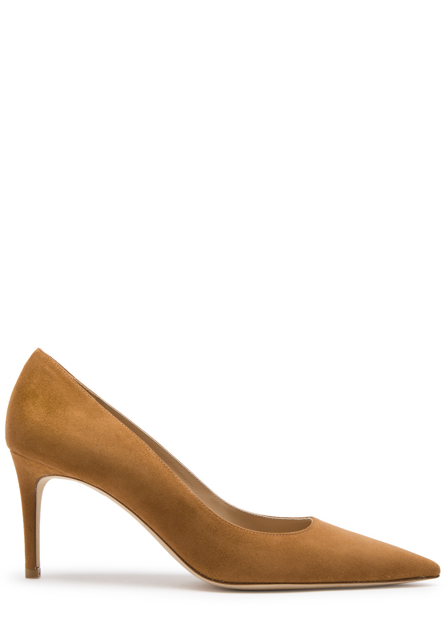 Stuart Weitzman Omens Tan Stuart Power 85 Pointed-toe Suede Pumps Eur 37 / 4 Uk In Light Brown