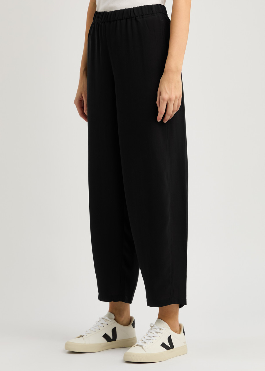 Eileen Fisher Cropped Tapered Silk-crepe Trousers In Black