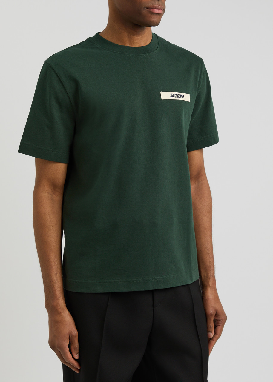 Jacquemus Mens Le Tshirt Gros Grain Brand-patch Regular-fit Cotton-jersey T-shirt Dark Green In Dark Green