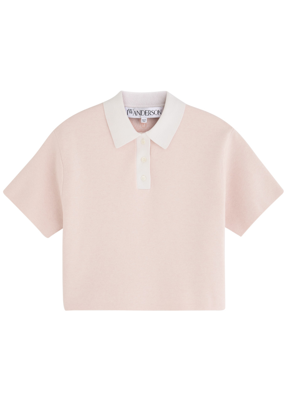 Jw Anderson Cropped Knitted Polo Top In Light Pink