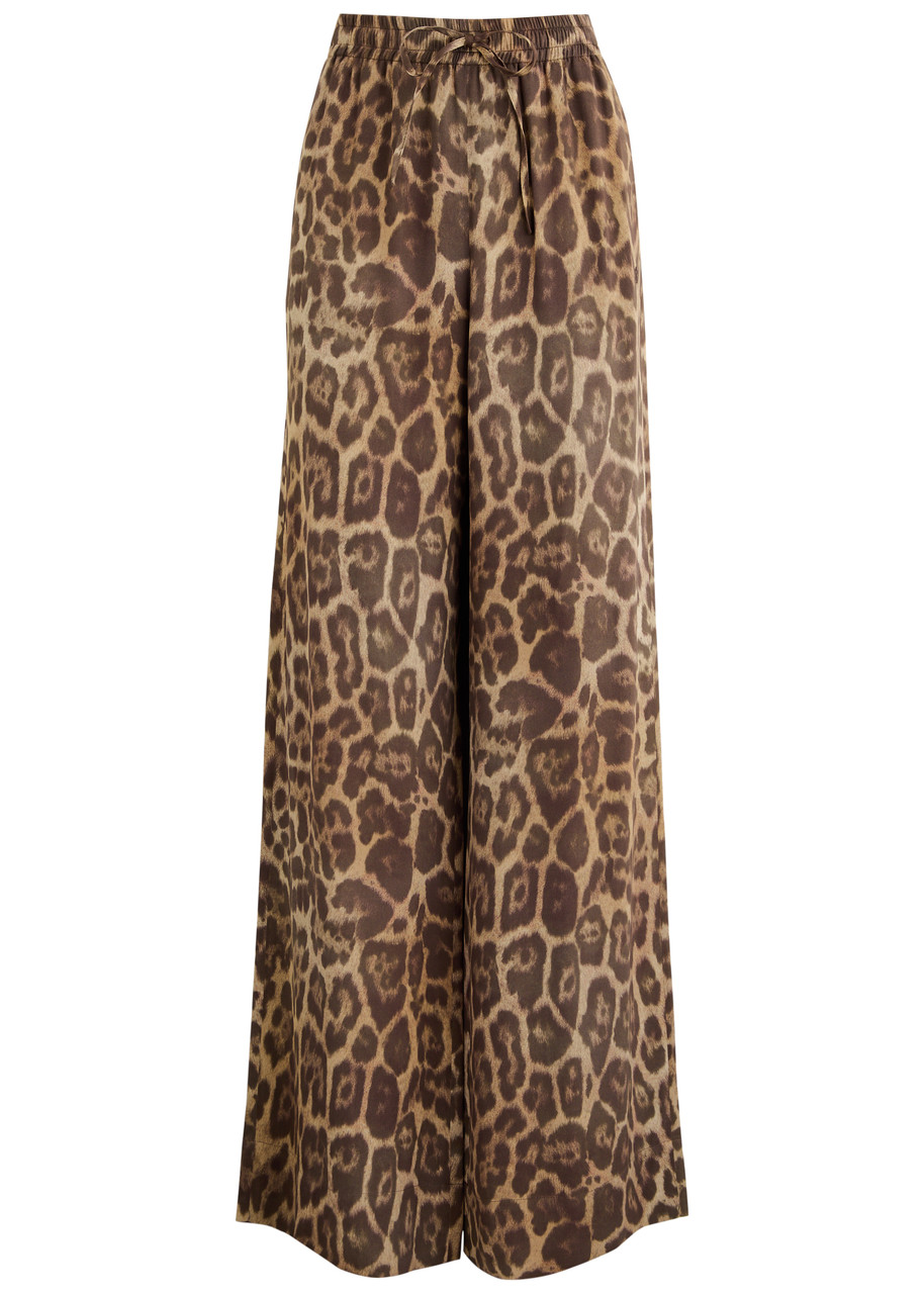 Stella Mccartney Leopard-print Wide-leg Satin Trousers - Multi Animal - 40 (UK8 / S)