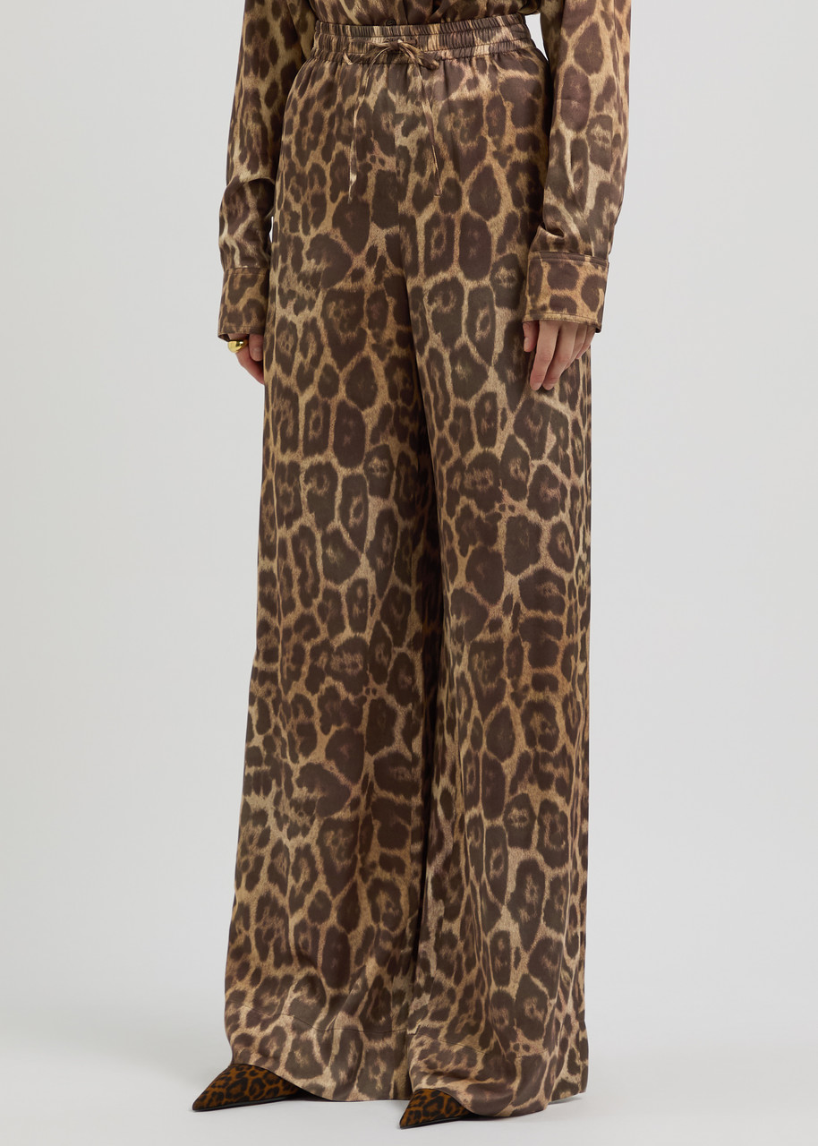 Stella Mccartney Leopard-print Wide-leg Satin Trousers In Multi Animal