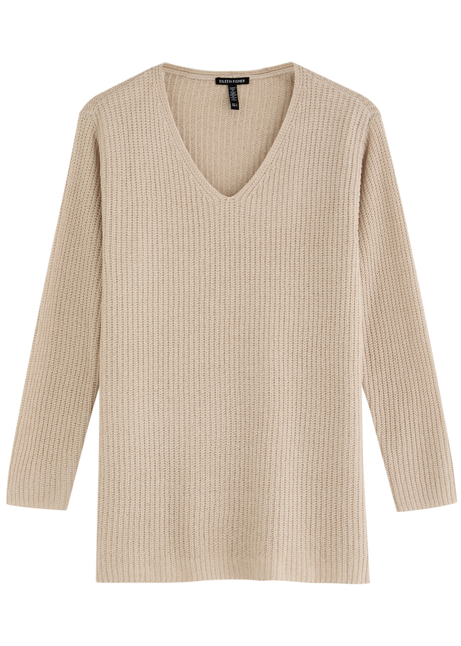 Eileen Fisher Ribbed Cotton Jumper - Cream - S (UK 10-12 / M)
